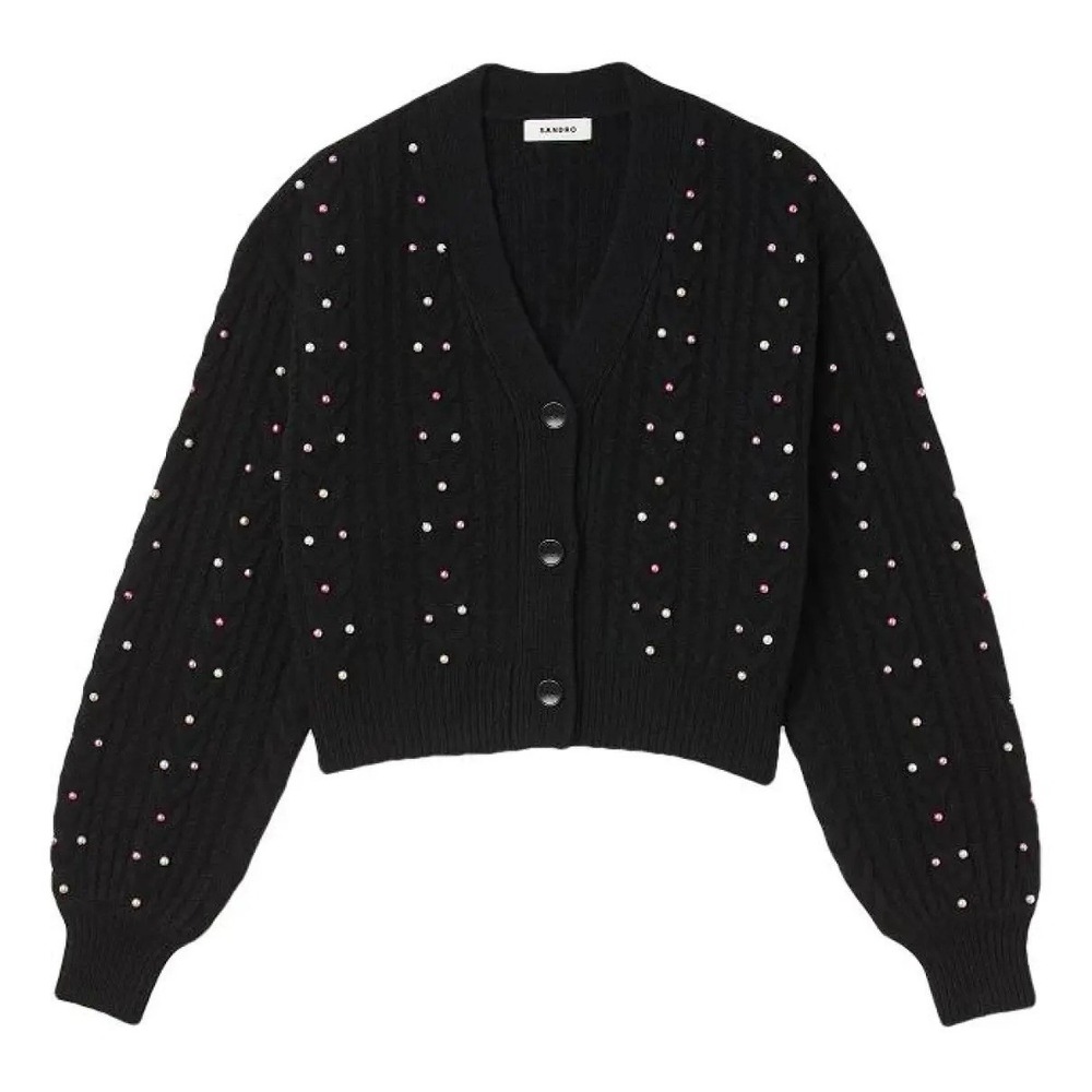 Sandro H22 Destiny Wool Cardigan Size 2 In Noir Black